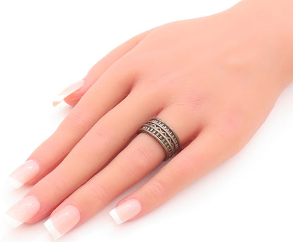 925 Sterling Silver Vintage Ring Solid Grooved Geometric Pattern  Sz 6  RG28255