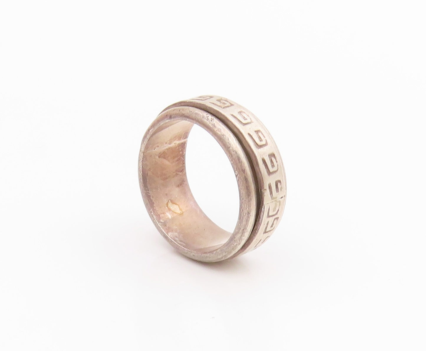 925 Sterling Silver Vintage Ring Etched Greek Key Spinning Band  Sz 8  RG34502