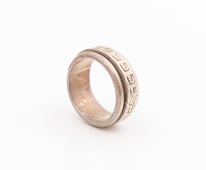 925 Sterling Silver Vintage Ring Etched Greek Key Spinning Band  Sz 8  RG34502