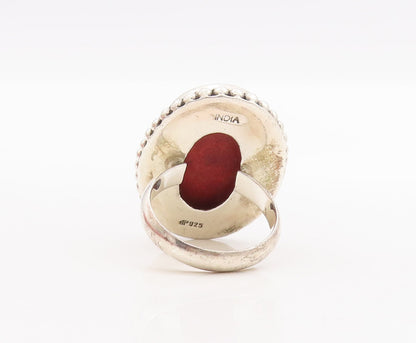 925 Sterling Silver Vintage Ring DOUG PAULUS Large Orange Gemstone Sz 8  RG29138