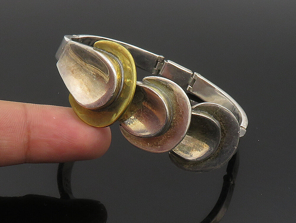 MEXICO 925 Silver  Vintage Two Tone Graduated Half Circle Link Bracelet BT9461