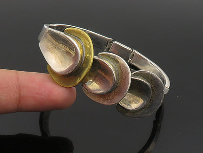 MEXICO 925 Silver  Vintage Two Tone Graduated Half Circle Link Bracelet BT9461