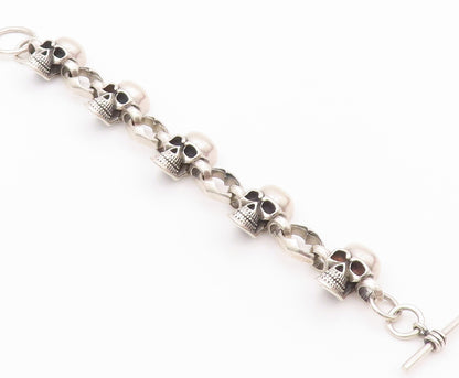 925 Sterling Silver Vintage Bracelet Heavy Carved Skulls Biker Design  BT11124