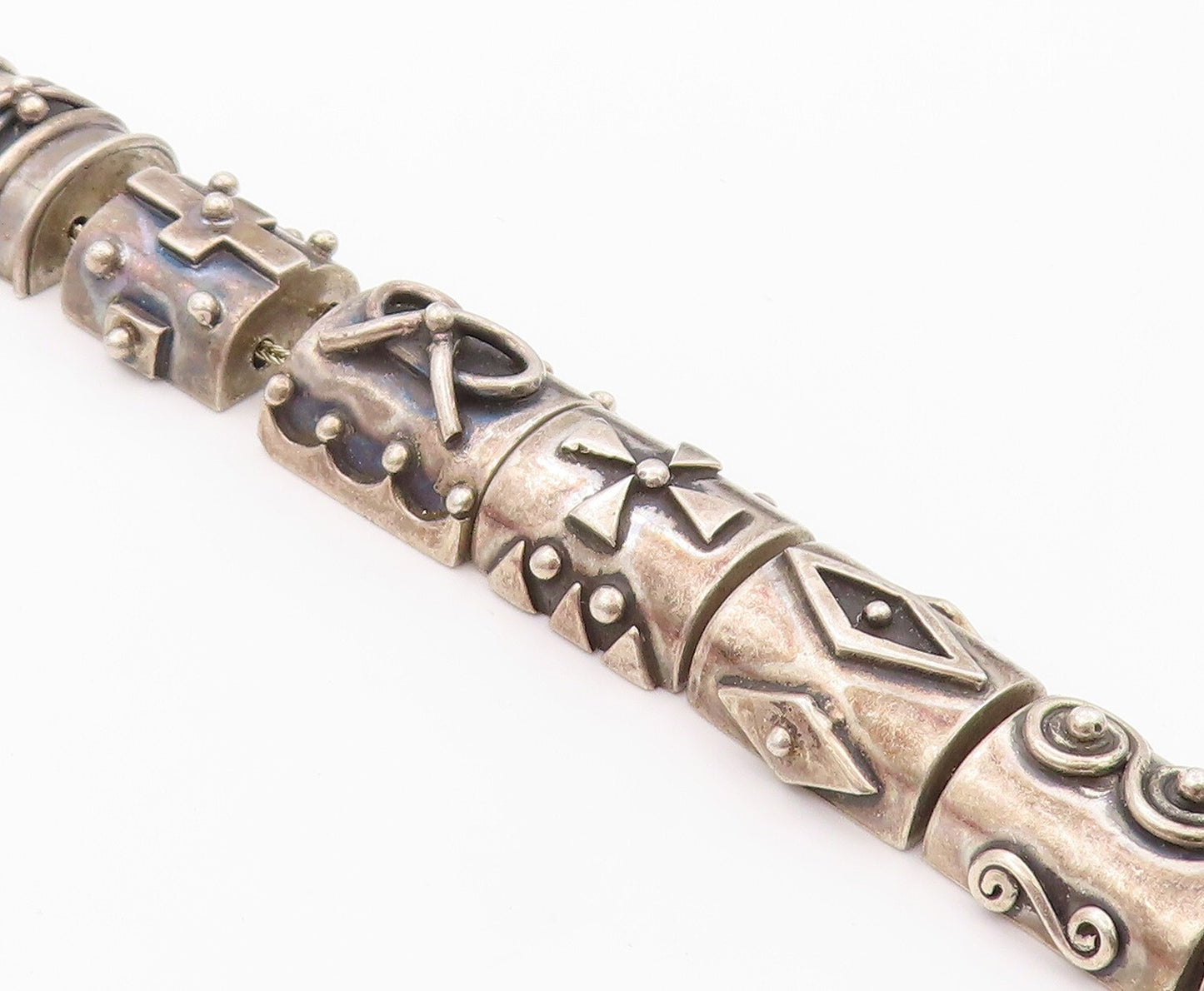 925 Sterling Silver Vintage Bracelet DEBORAH ARMSTRONG Dark Tone Carved  BT11100