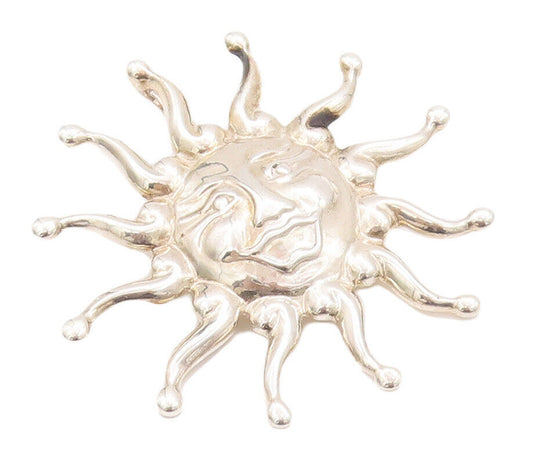 925 Sterling Silver Vintage Brooch Pin CAROLYN POLLACK Carved Sun Face  BP10808