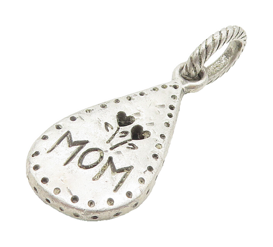 925 Sterling Silver  Vintage Mom Love Flowers Tear Drop Pendant  PT8931
