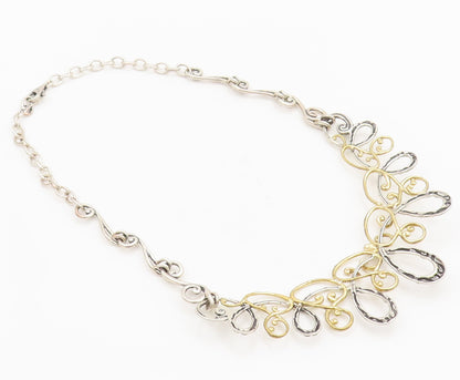 CAROLYN POLLACK 925 Sterling Silver  Vintage Two Tone Swirly  Necklace  NE4097
