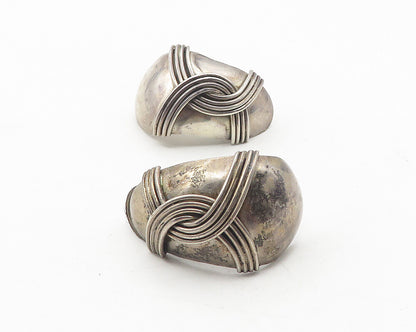 MEXICO 925 Sterling Silver  Vintage Dark Tone Curved Non Pierce Earrings  EG5944