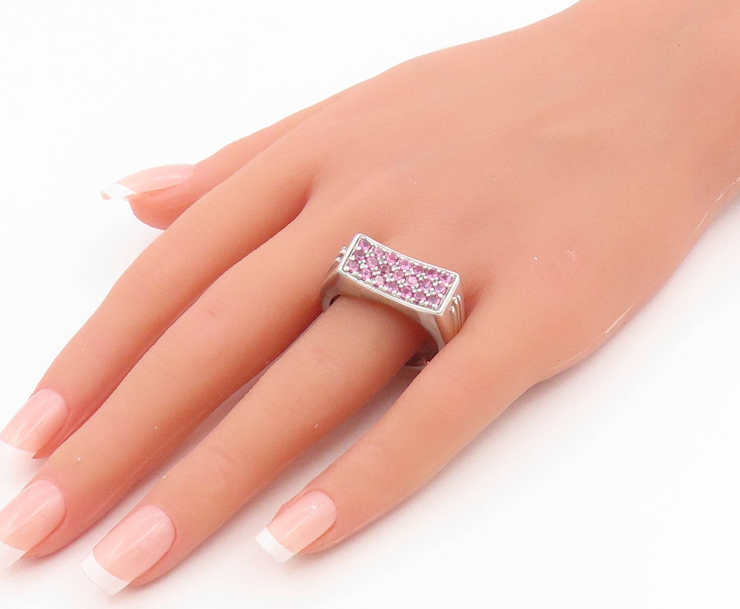 925 Sterling Silver Vintage Ring Elegant Amethyst Cluster Band  Sz 13  RG35754
