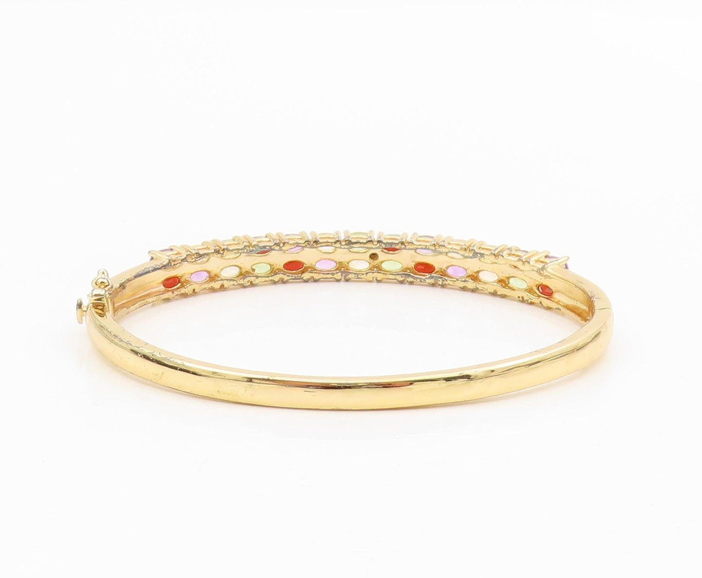 925 Sterling Silver Vintage Bracelet Gold Plated Multi Gemstone Bangle  BT11597