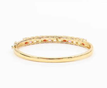 925 Sterling Silver Vintage Bracelet Gold Plated Multi Gemstone Bangle  BT11597