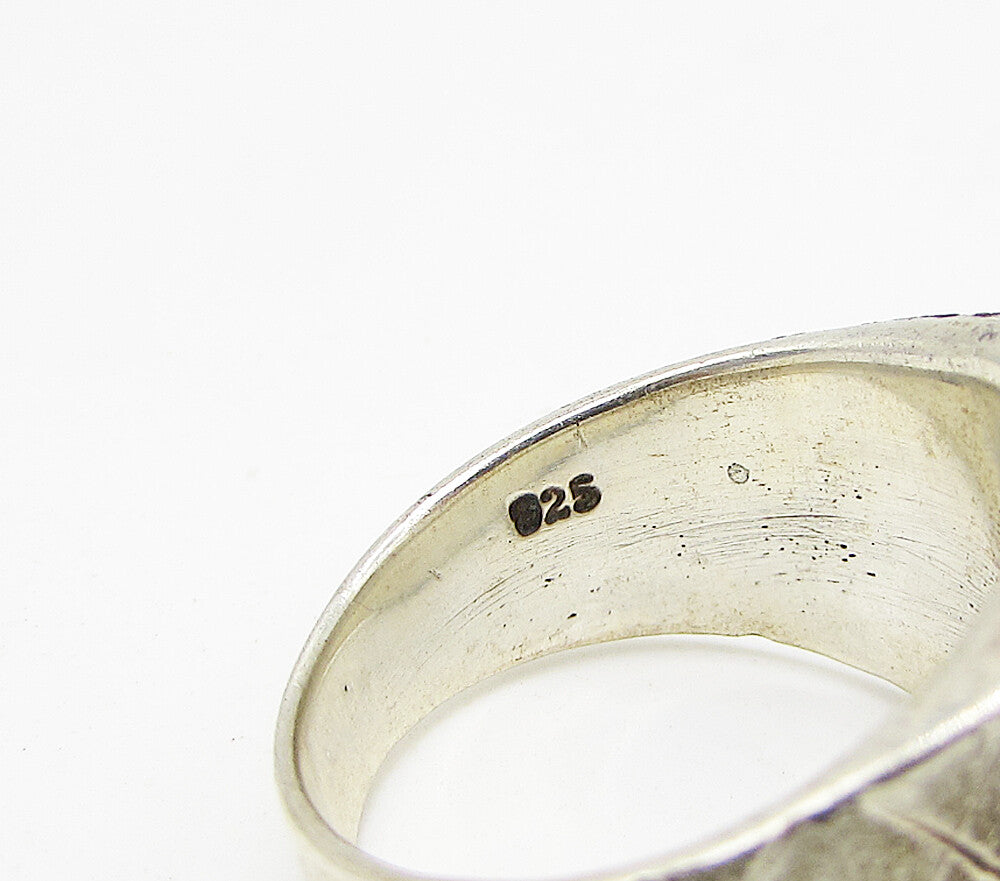 925 Sterling Silver  Vintage Druzy Woven Concave Band Ring Sz 8  RG3342
