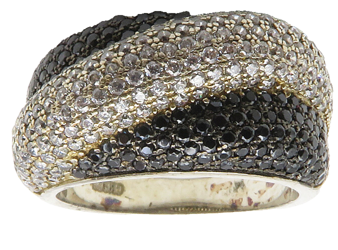 925 Sterling Silver  Vintage Hematite & Topaz Dome Band Ring Sz 6  RG14172