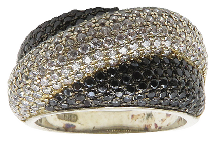 925 Sterling Silver  Vintage Hematite & Topaz Dome Band Ring Sz 6  RG14172