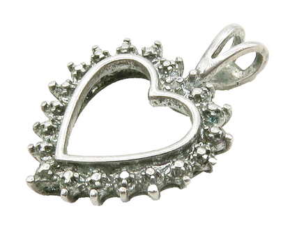 925 Sterling Silver  Vintage Genuine Diamond Open Love Heart Pendant  PT13268