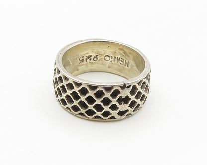 MEXICO 925 Sterling Silver  Vintage Shiny Net Design Band Ring Sz 8  RG18154