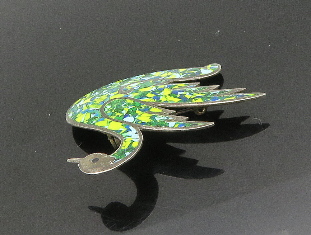JOSE FLORES MEXICO 925 Sterling Silver  Vintage Enamel Swan Brooch Pin  BP9314