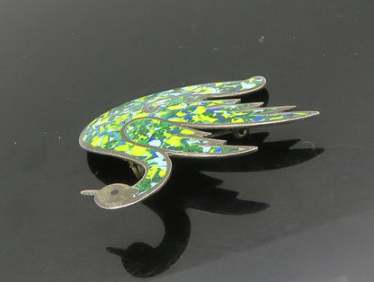 JOSE FLORES MEXICO 925 Sterling Silver  Vintage Enamel Swan Brooch Pin  BP9314