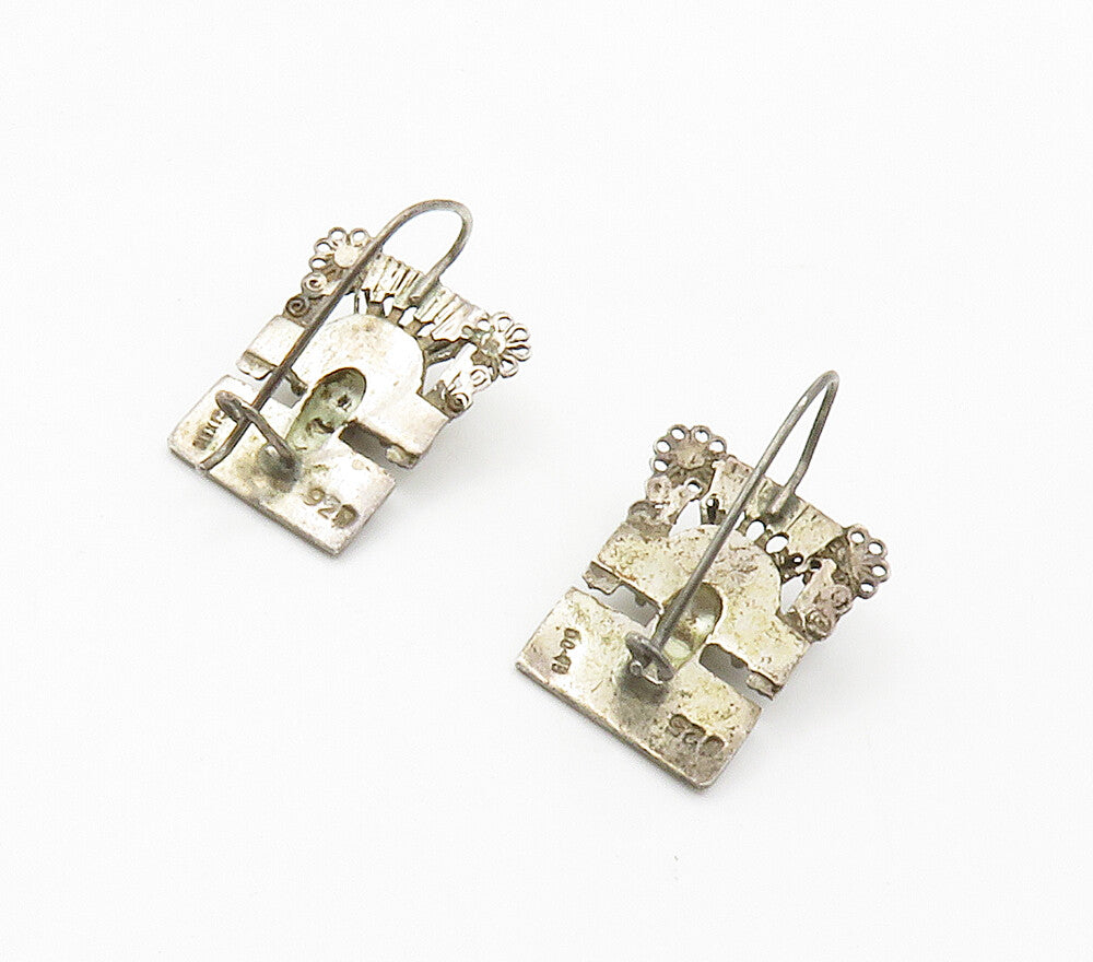 925 Sterling Silver  Vintage Antique Face Mask Floral Drop Earrings  EG7666