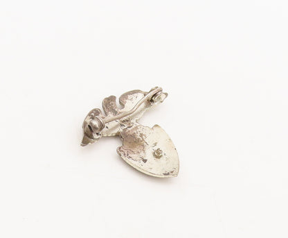 925 Sterling Silver Vintage Brooch Pin Solid Carved US Military Logo  BP10544
