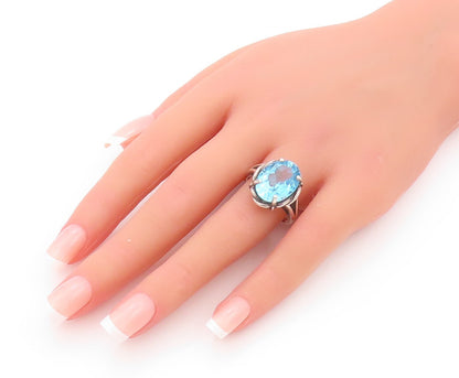 925 Sterling Silver Vintage Ring Large Oval Blue CZ Twisted Rope SZ 9  RG32127