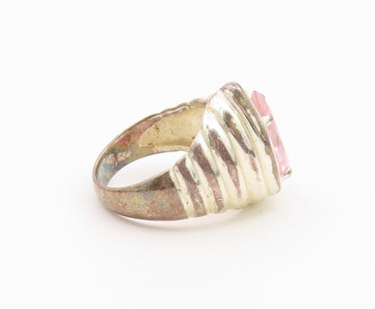 925 Sterling Silver Vintage Ring Pink Topaz Ribbed Statement Band Sz 7.5 RG36568