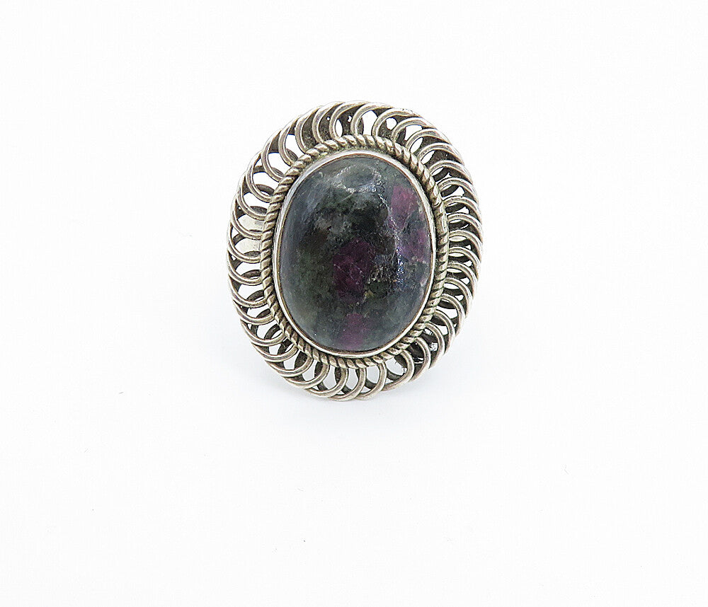925 Sterling Silver  Vintage Cabochon Cut Jasper Cocktail Ring Sz 8  RG7848