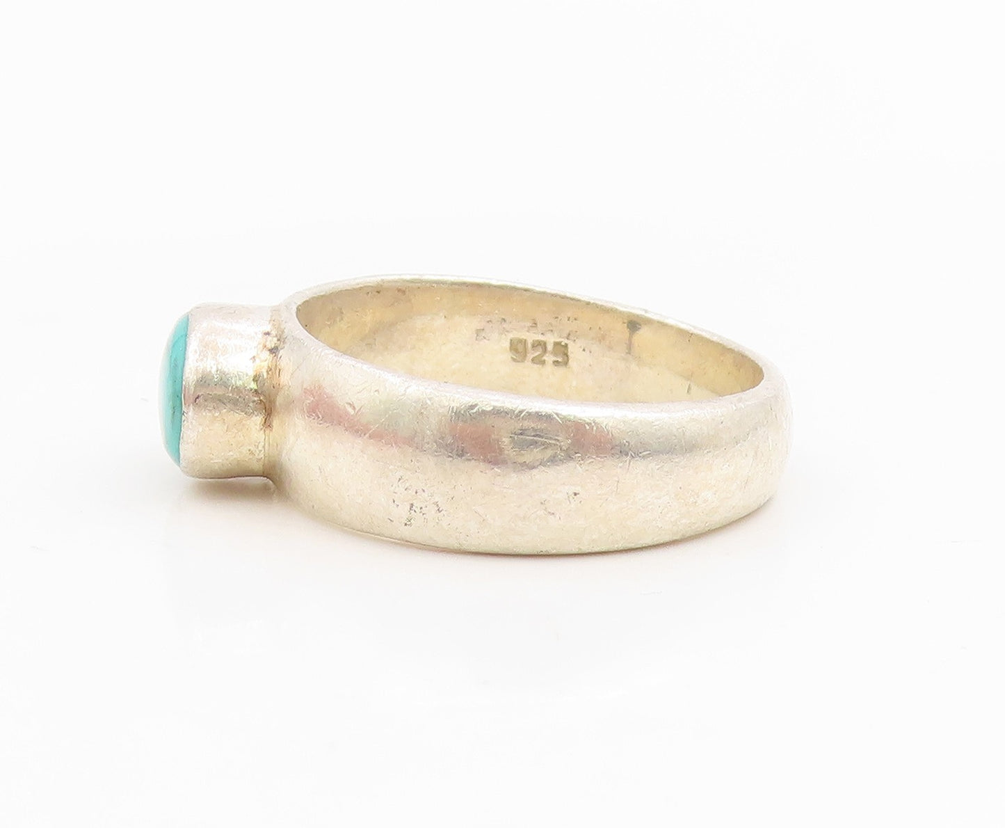 925 Sterling Silver Vintage Ring Classic Cabochon Turquoise Band  Sz 11  RG34890