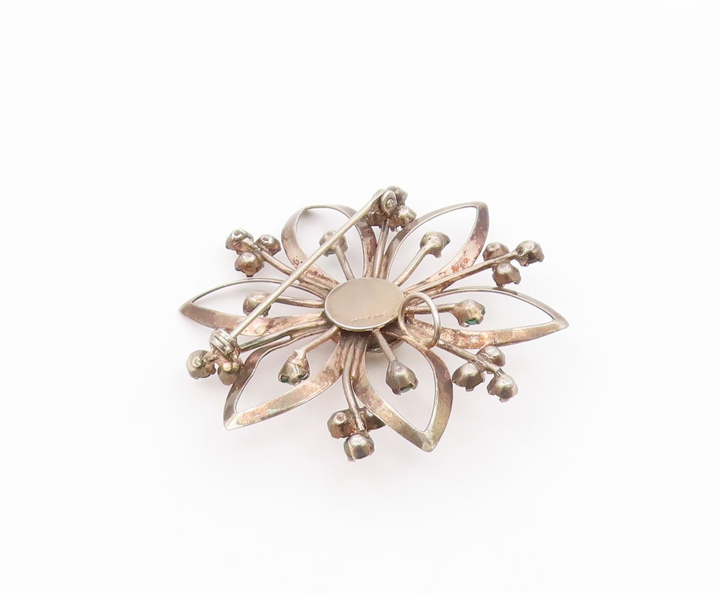 925 Sterling Silver  Vintage Cubic Zirconia & Topaz Floral Brooch Pin  BP7252