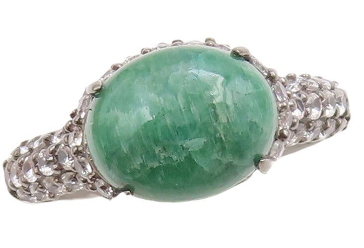 925 Sterling Silver Vintage Ring Dark Tone Green Gemstone & Topaz  Sz 7 RG30951