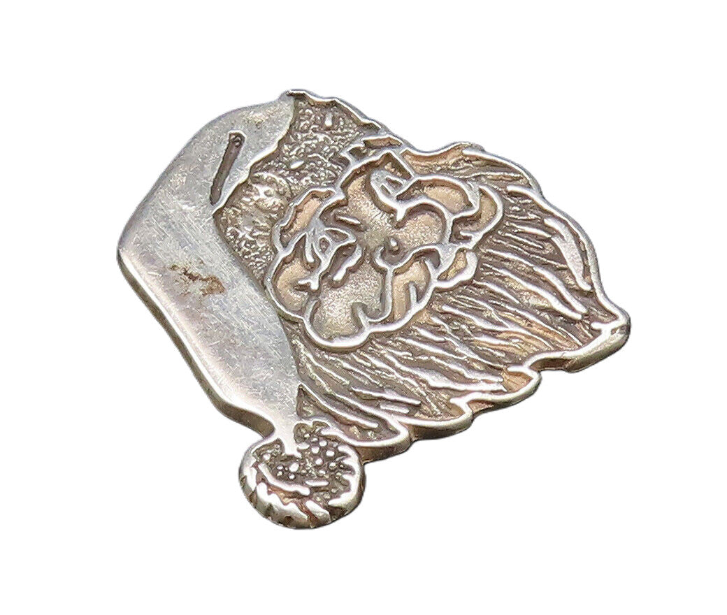 925 Sterling Silver  Vintage Modernist Carved Santa Claus Head Pendant PT21881