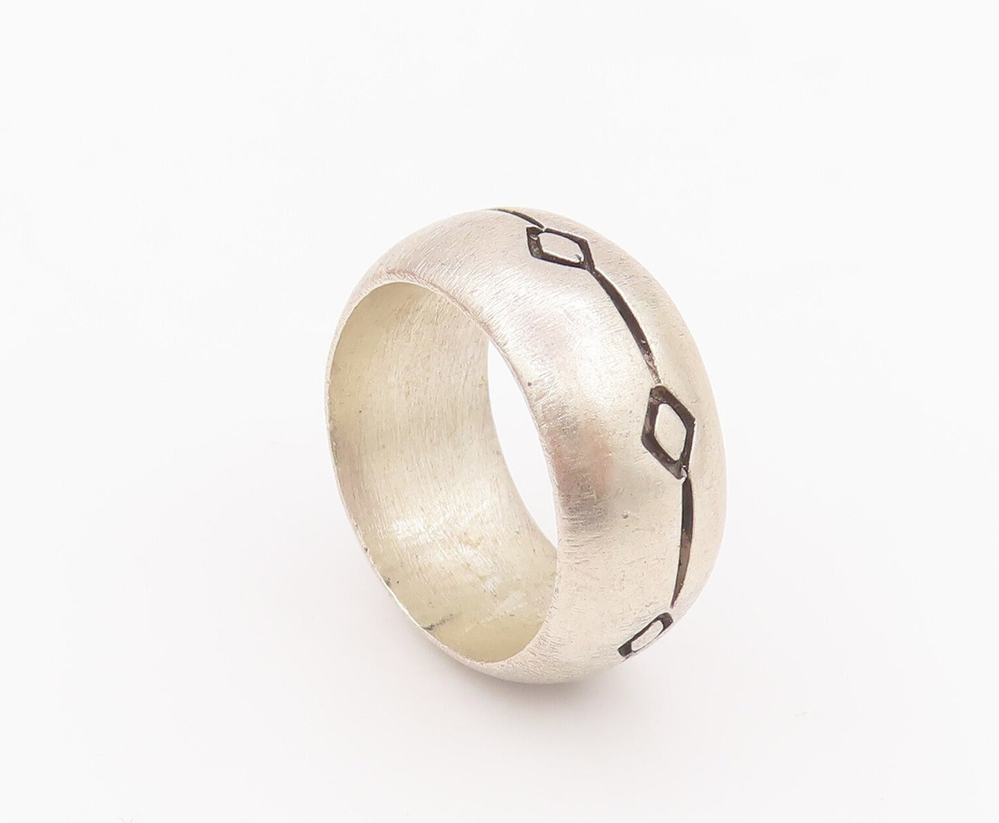 925 Sterling Silver Vintage Ring VERSANI Solid Etched Square & Line Sz 6 RG28143