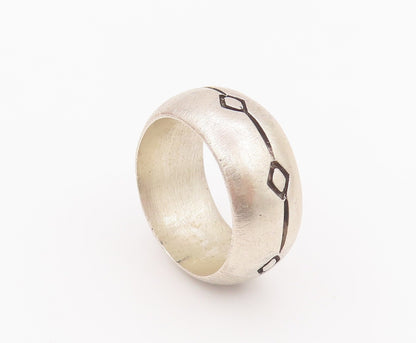 925 Sterling Silver Vintage Ring VERSANI Solid Etched Square & Line Sz 6 RG28143