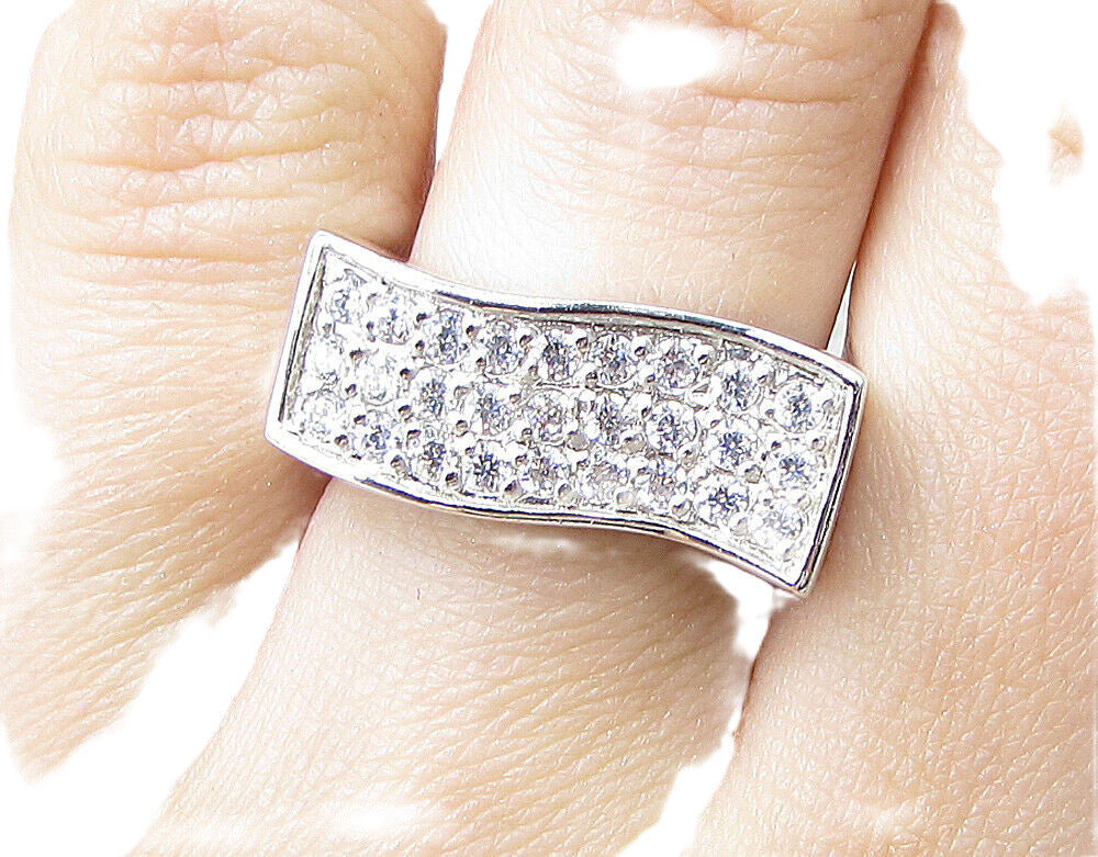 925 Sterling Silver  White Cubic Zirconia Wavy Band Ring Sz 7  RG1575