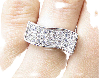 925 Sterling Silver  White Cubic Zirconia Wavy Band Ring Sz 7  RG1575