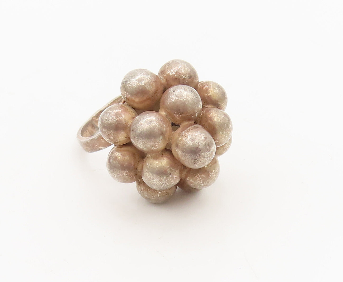 MEXICO 925 Silver  Vintage Beaded Grape Stack Solid Ring Sz 7.5  RG26880