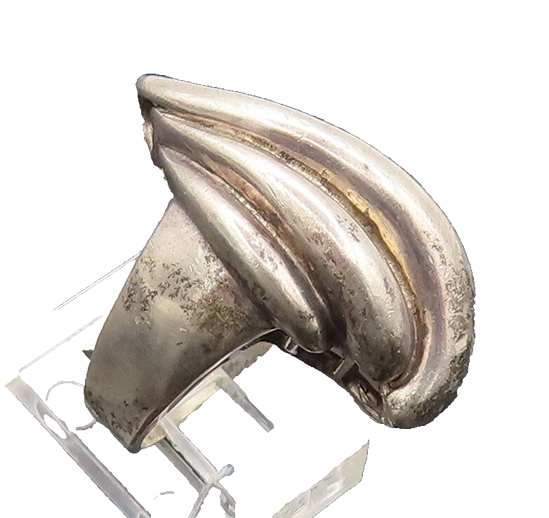 925 Silver Vintage Ring Minimalist Solid Carved Swirly Wing Sz 7.5  RG27565