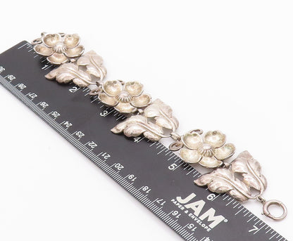 925 Sterling Silver Vintage Bracelet BAUR Solid Carved Flower & Leaves  BT10345