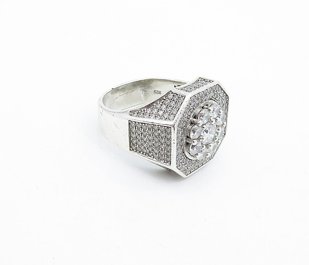 925 Sterling Silver  Vintage Large Cubic Zirconia Cocktail Ring Sz 11.5 RG4575