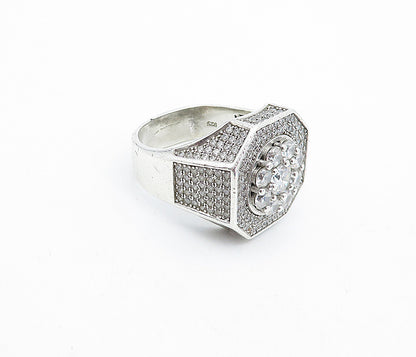 925 Sterling Silver  Vintage Large Cubic Zirconia Cocktail Ring Sz 11.5 RG4575