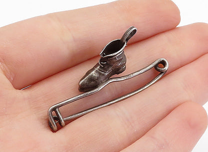 925 Sterling Silver  Vintage Dark Tone Boot Clothes Pin Brooch Pin  BP2542
