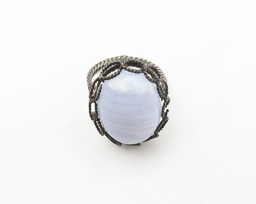 925 Sterling Silver   Vintage Blue Agate Twist Cocktail Ring Sz 7  RG17256