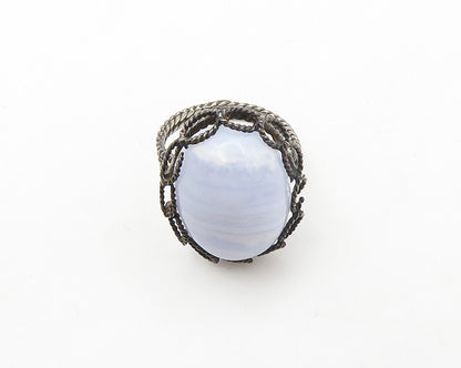 925 Sterling Silver   Vintage Blue Agate Twist Cocktail Ring Sz 7  RG17256