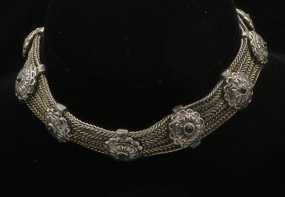 925 Sterling Silver  Vintage Black Onyx Floral Wheat Chain Necklace  NE2675
