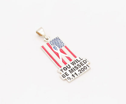 925 Sterling Silver Vintage Pendant Enameled 9 11 2001 Stack Charm PT23528