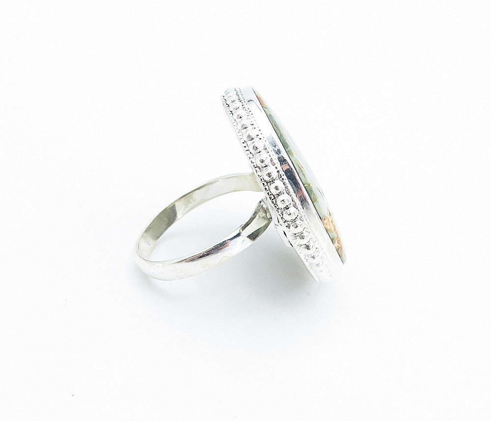 925 Sterling Silver  Jasper Shiny Band Round Cocktail Ring Sz 9.5  RG7737
