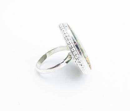 925 Sterling Silver  Jasper Shiny Band Round Cocktail Ring Sz 9.5  RG7737