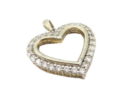 925 Sterling Silver  Vintage Topaz Open Love Heart Drop Pendant  PT9292