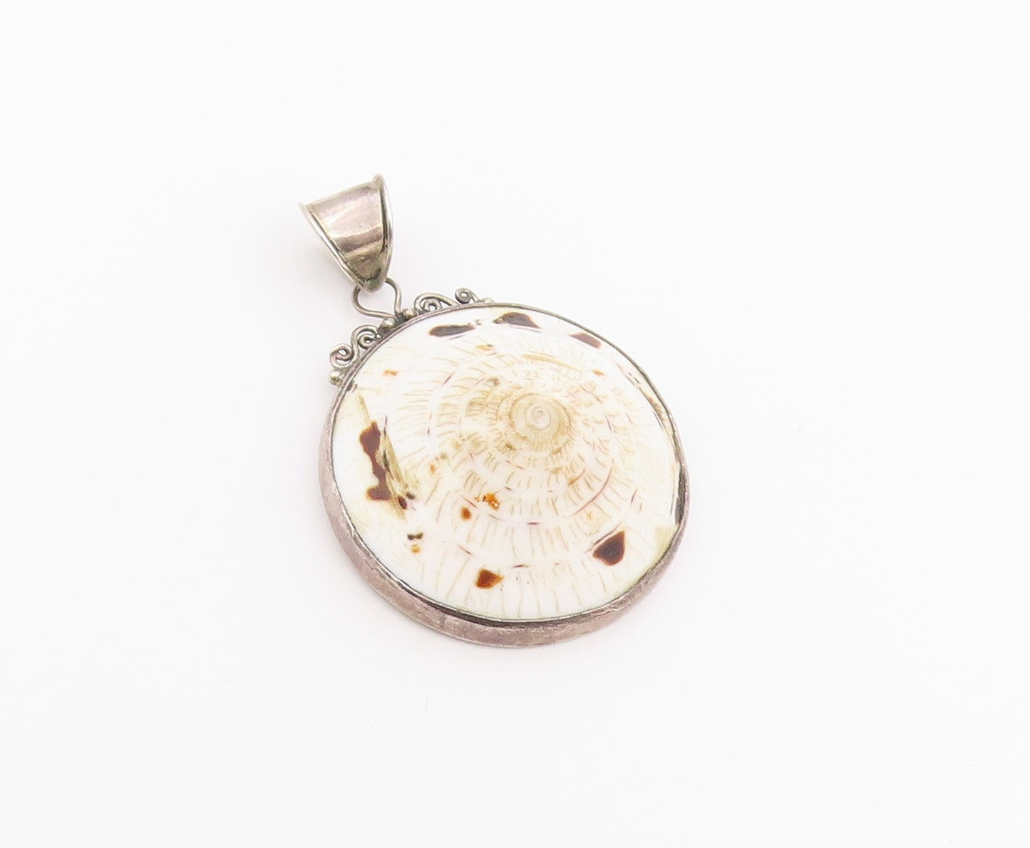 925 Sterling Silver Vintage Pendant Classic Coastal Sundial Seashell  PT26415