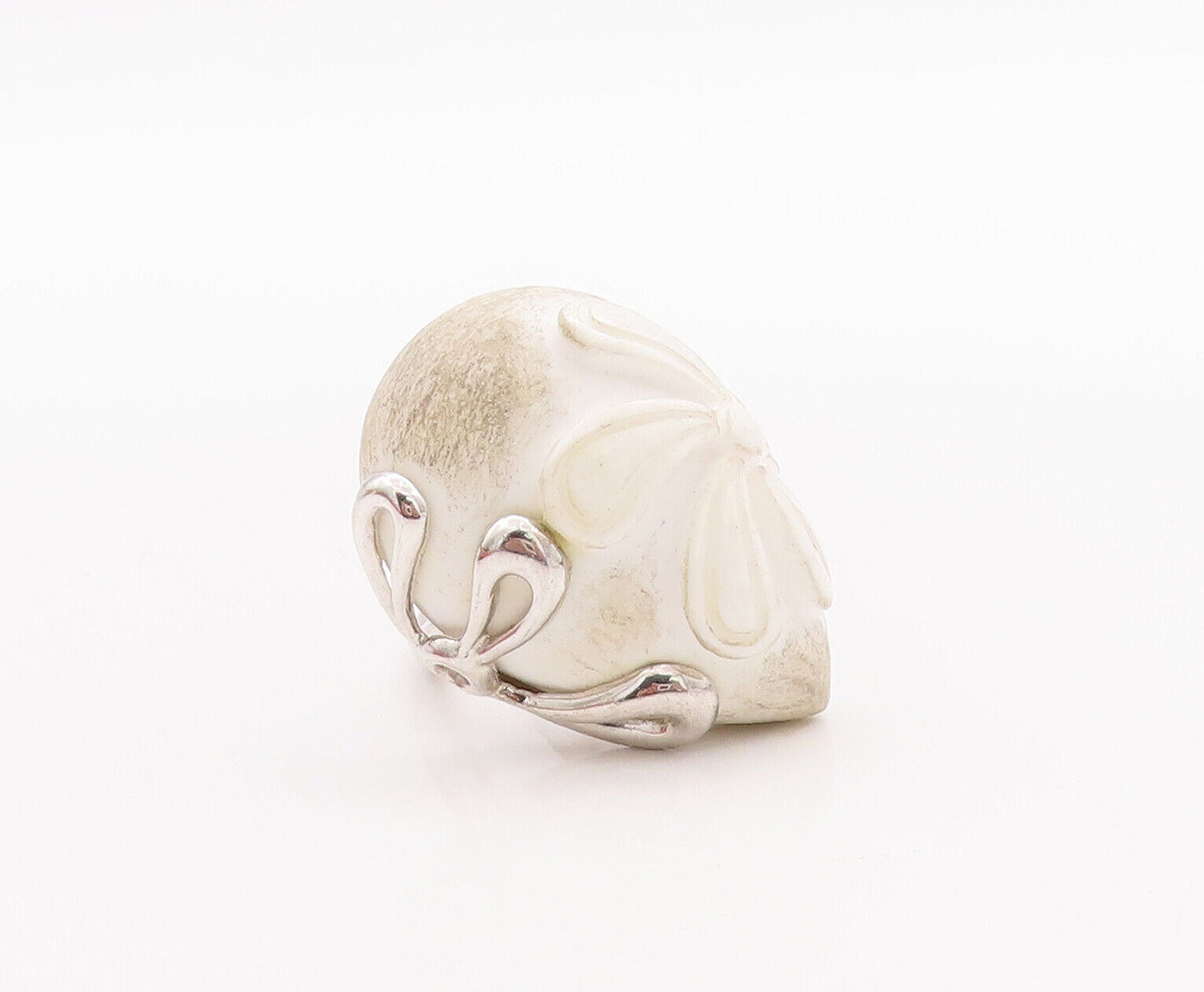 925 Sterling Silver Vintage Ring Flower Carved White Gemstone  Sz 10.5  RG28636
